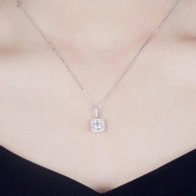 Nytt Moissanitt Diamant 6,5 mm 1CT Halskjede For Kvinne Anheng 925 Sølv Halskjede For Kvinner Kjeder Selskap Brude Fint Smykke