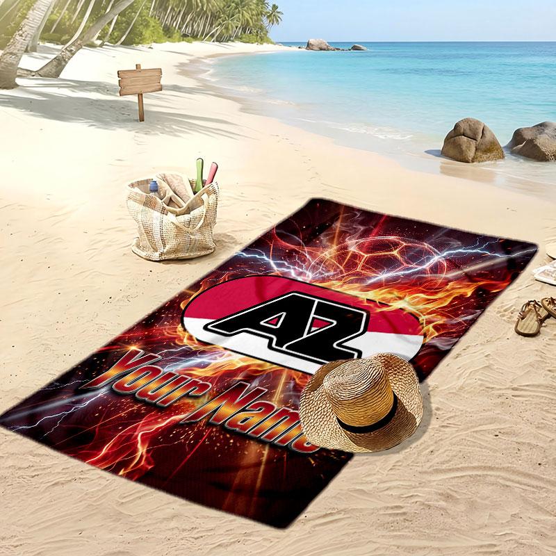 Asciugamano da Spiaggia Personalizzato Stampato AZ Alkmaar Logo Calcio Supporto Nome Personalizzato Testo Asciugamano Assorbente Per Sport Viaggio Regalo Speciale