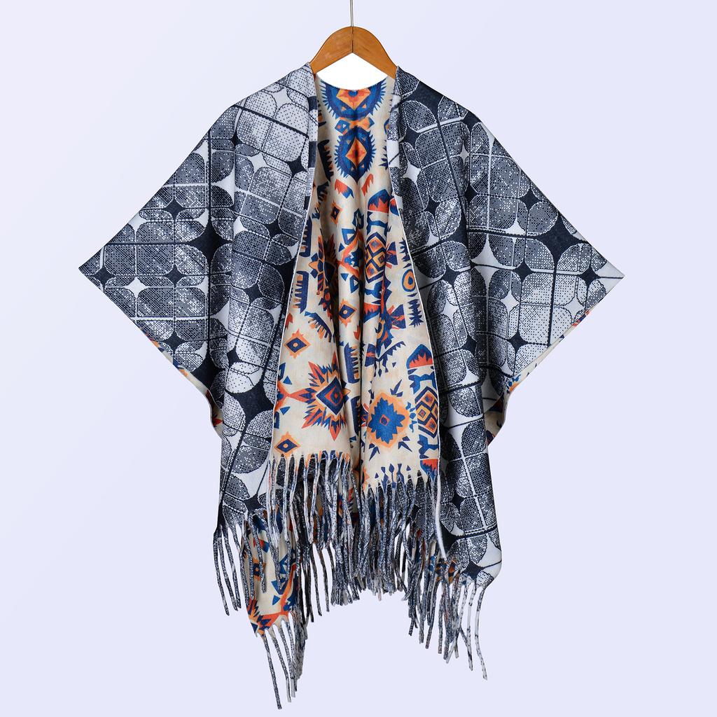 New National Style Ink Double-sided Thickened Shawl with Women's Autumn and Winter Retro High-end Photo Shawl Large Cape