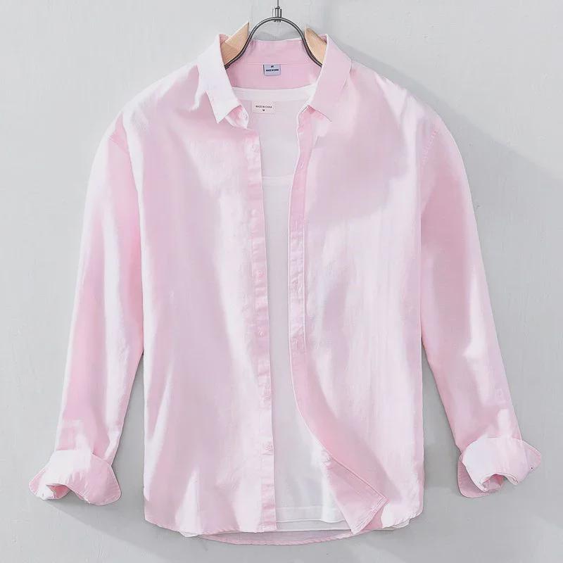 Japanese Cotton Linen Long-Sleeve Shirt - Casual, Loose, Solid Color, Fresh Youthful Style