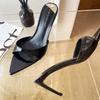 Fashion High Quality Patent Leather Slippers Women Sexy Pointed Toe Slides Sandals Elegant Thin High Heels Party Dress Designer Shoes