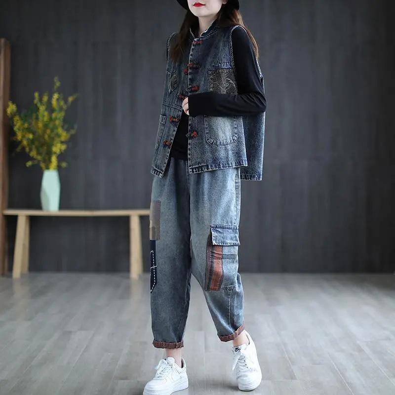 Cowboy Vest Women's Large Size Spring and Autumn Sleeveless Vintage Plate Buckle Outside Wear Undershirt Outside Ride Leisure Shoulders