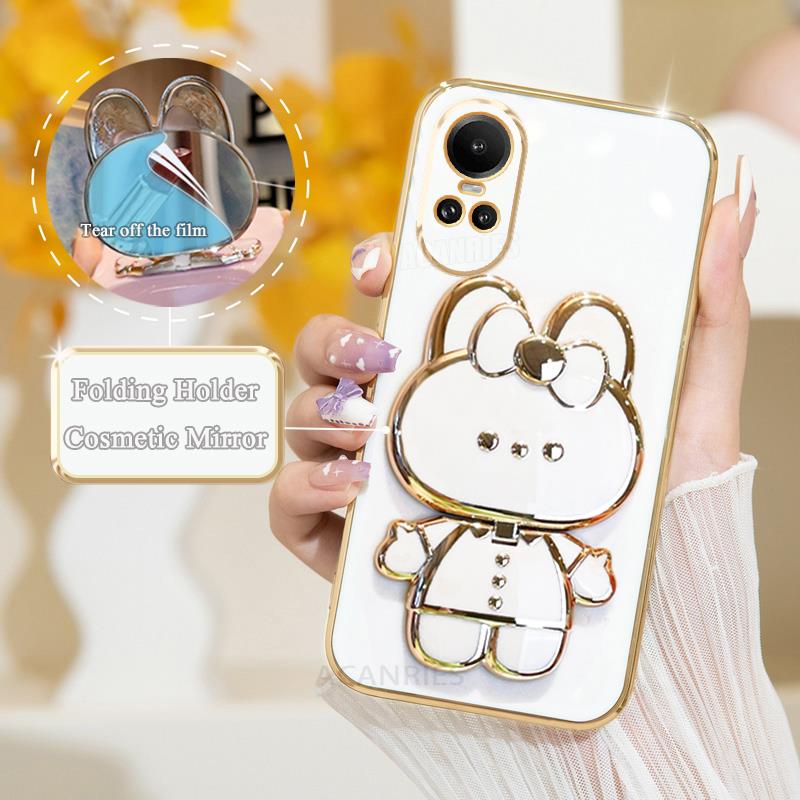 Reno10 Luxus Verchromt Spiegelhalter Hülle Für Oppo Reno 10 Pro 10pro Reno8 T 4g 5g 8T 6 Reno7 Lite Silikon Ständer Hülle Reno10pro