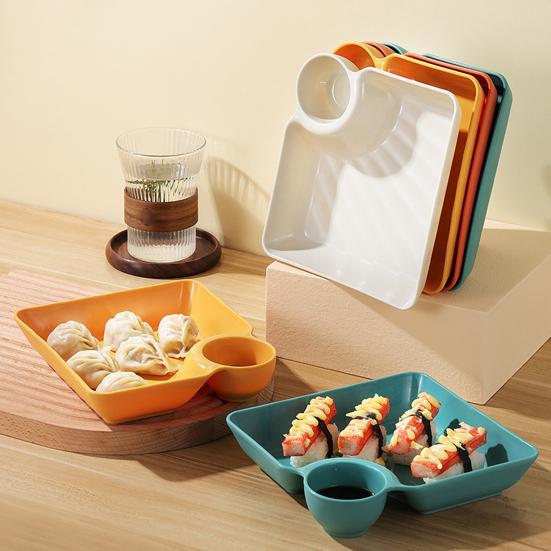 4Pcs Reusable Dipping Sauce Tray Set Stackable Divided Plates for Appetizers Sushi Tacos Dumplings Fries Snacks Sauce Serving Dish for Parties Home