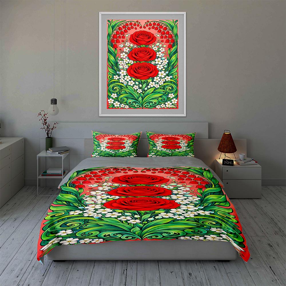 Floral, Vibrant, Decorative. Bedding Duvet Cover Sets Duvet Covers Pillowcases Gifts (1 * Duvet Cover 2 * Pillowcases, Without Duvet Insert)