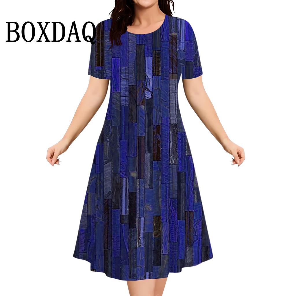 Women Fashion Short Sleeve Dresses Female Vintage Summer Casual Clothing