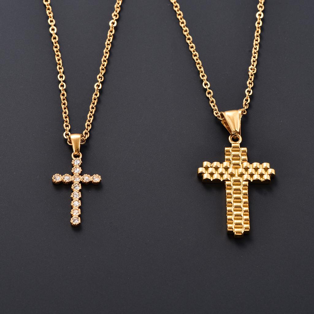 Christian Stainless Steel Cross Pendant Necklace for Women Men Gold Charms for Chain Choker Prayer Metal Jewelry Accessory