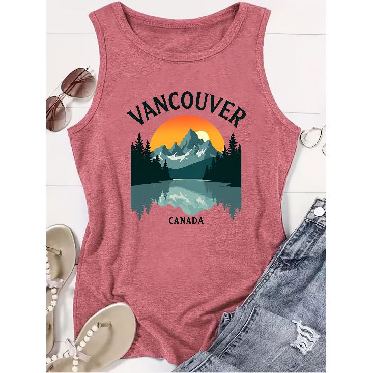 2026 New Vancouver Canada Landscape Print Round Neck Women Sleeveless Casual Soft Vest