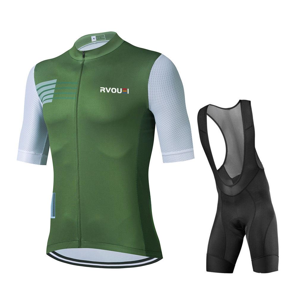 New Cycling Jersey Set RVOUEI Team Cycling Clothing Men Road Bike Suit Bicycle Bib Shorts Tops MTB Ropa Ciclismo Maillot