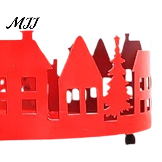 Dining Table Holiday Decor 2 Pcs Christmas Village House Tray, Tabletop Decorative Metal Tray with Reusable Home Accents Tree Design, Desktop