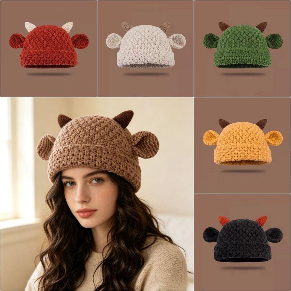 Solid Color Pullover Hat Cute Ear Women's Hat Cute Horn Ear Knitted Hat Winter