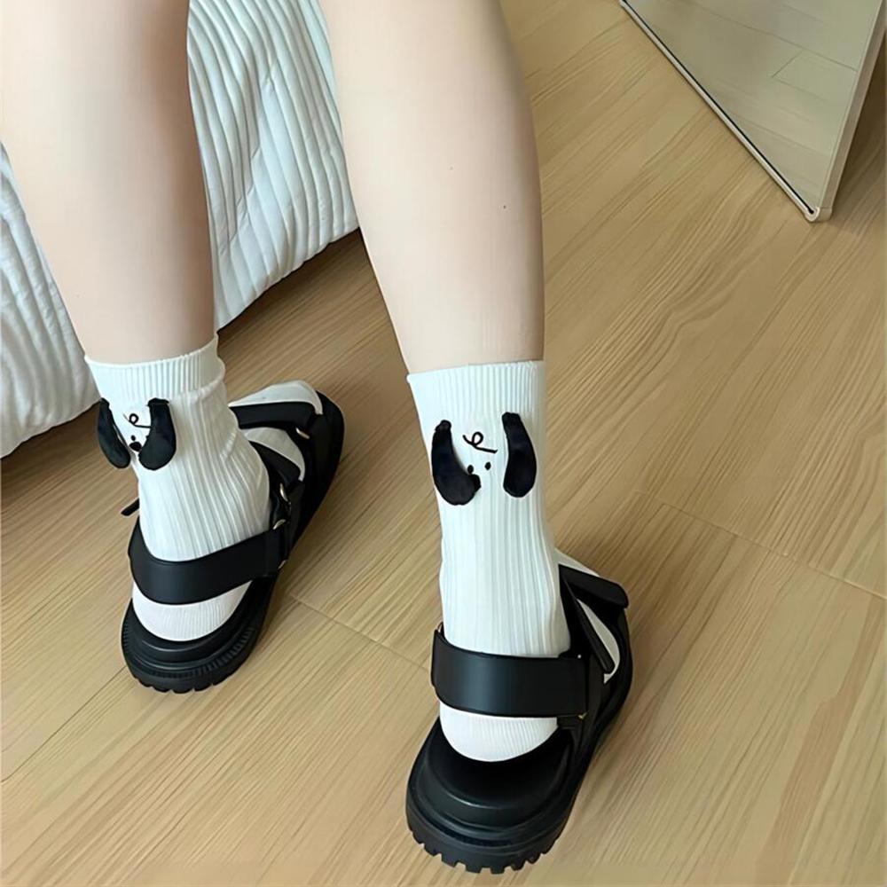 

1 пара женских носков-труб с рисунком из мультфильма, модные универсальные украшения, милые украшения для ушей собак из мультфильма, удобные повседневные носки