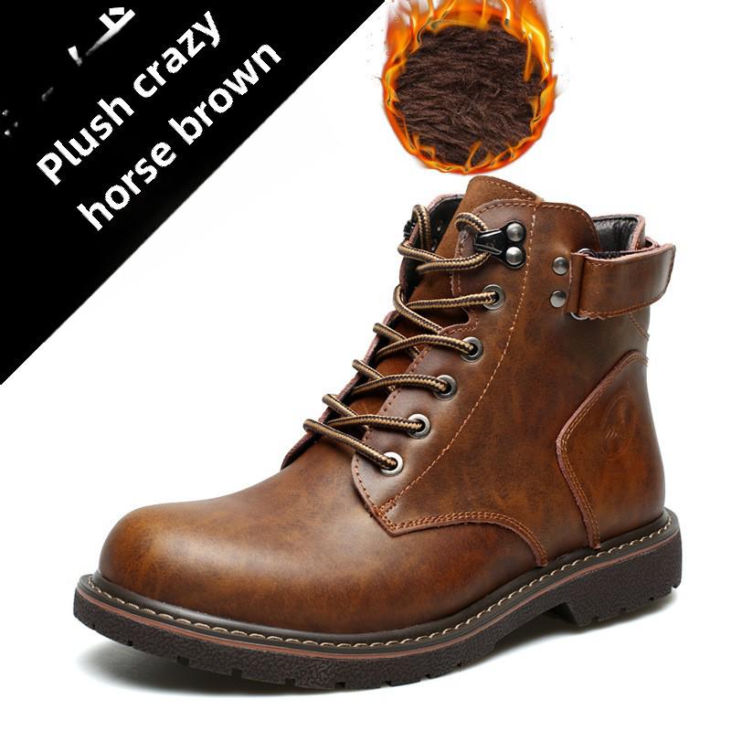 2023 Men's British Plus Velvet Leather Martin Boots - Mid-Cut, Warm, Fashionable, Trendy, Casual Cotton Footwear