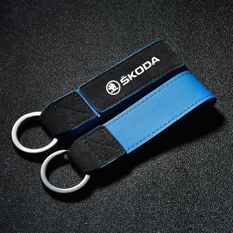MBLH7 Luxury Car Vintage Leather Keychain Ring Suede Keyring For Skoda S Logo A7 Octavia A5 RS Rapid Fabia Superb KAMIQ Kodiaq Fabia