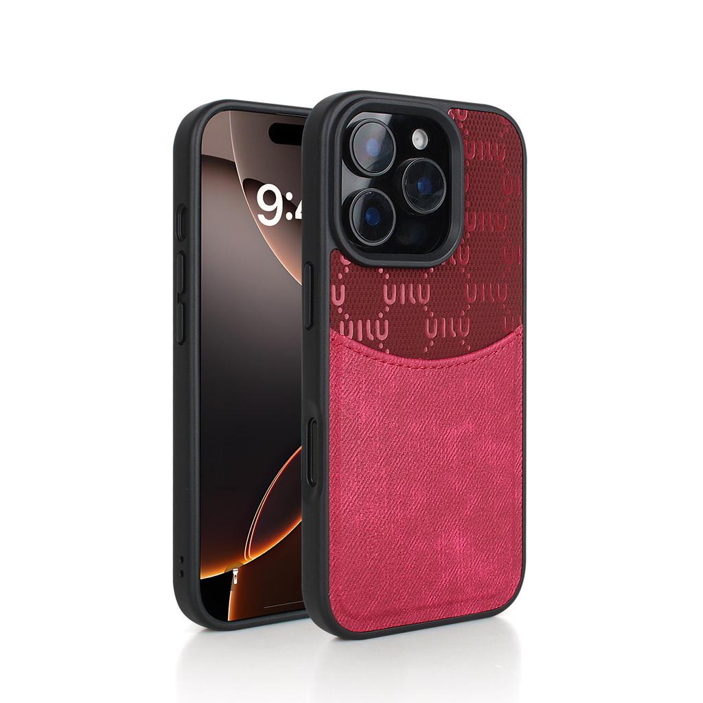 Denim Style Phone Case for Apple iPhone 17 Pro Max - Card Holder Shockproof Denim Fabric Silicone Cover on iPhone