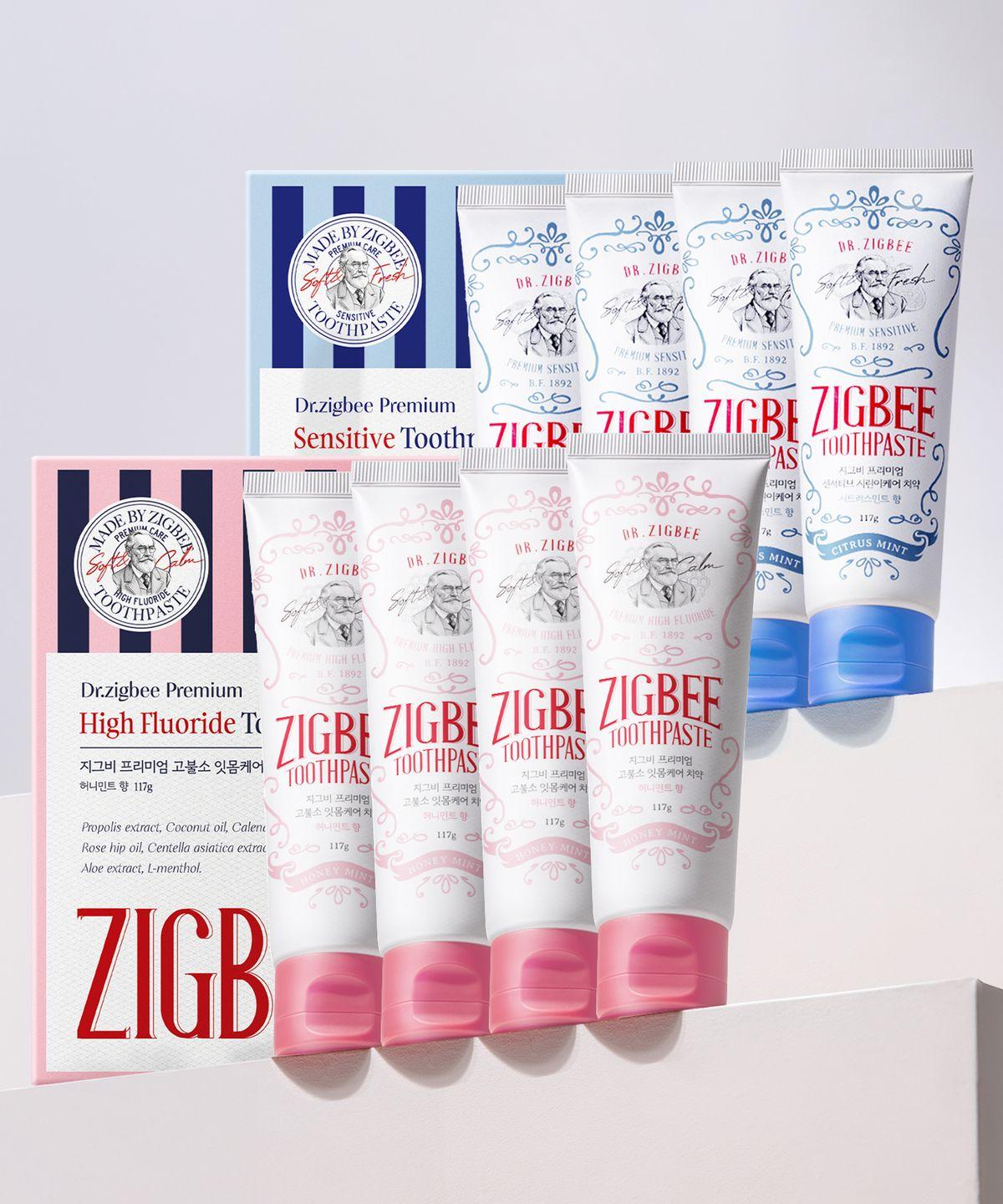 High Fluoride Gum Care Toothpaste Honey Mint Flavor 117g (4 Packs) + Sensitive Teeth Care Toothpaste Citrus Mint Flavor 117g (4 Packs)