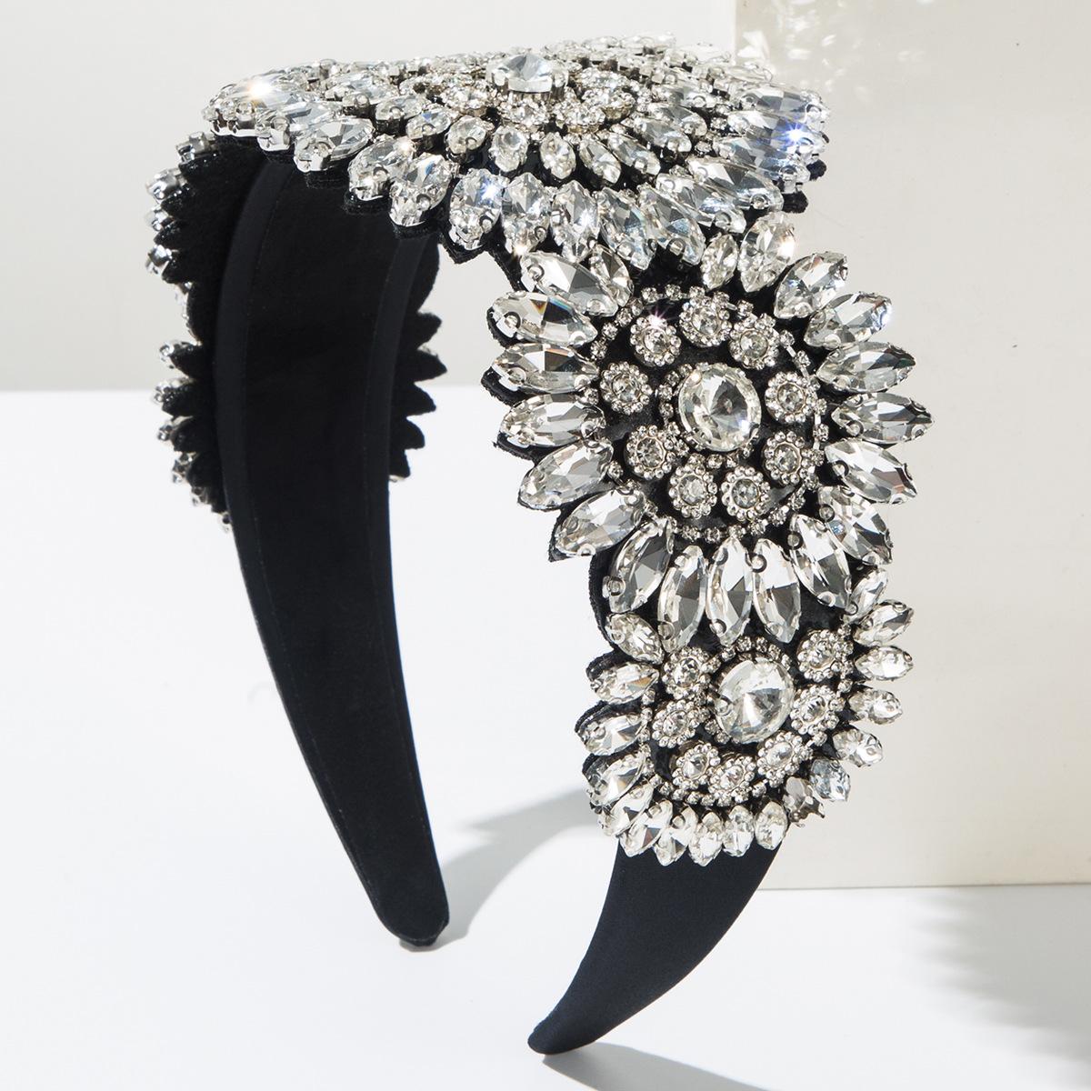 

Роскошные барочные повязки на голову Полностью бриллиантовая широкая повязка для волос Аксессуары для волос для женской вечеринки Сияющая повязка на голову Обруч Головной убор