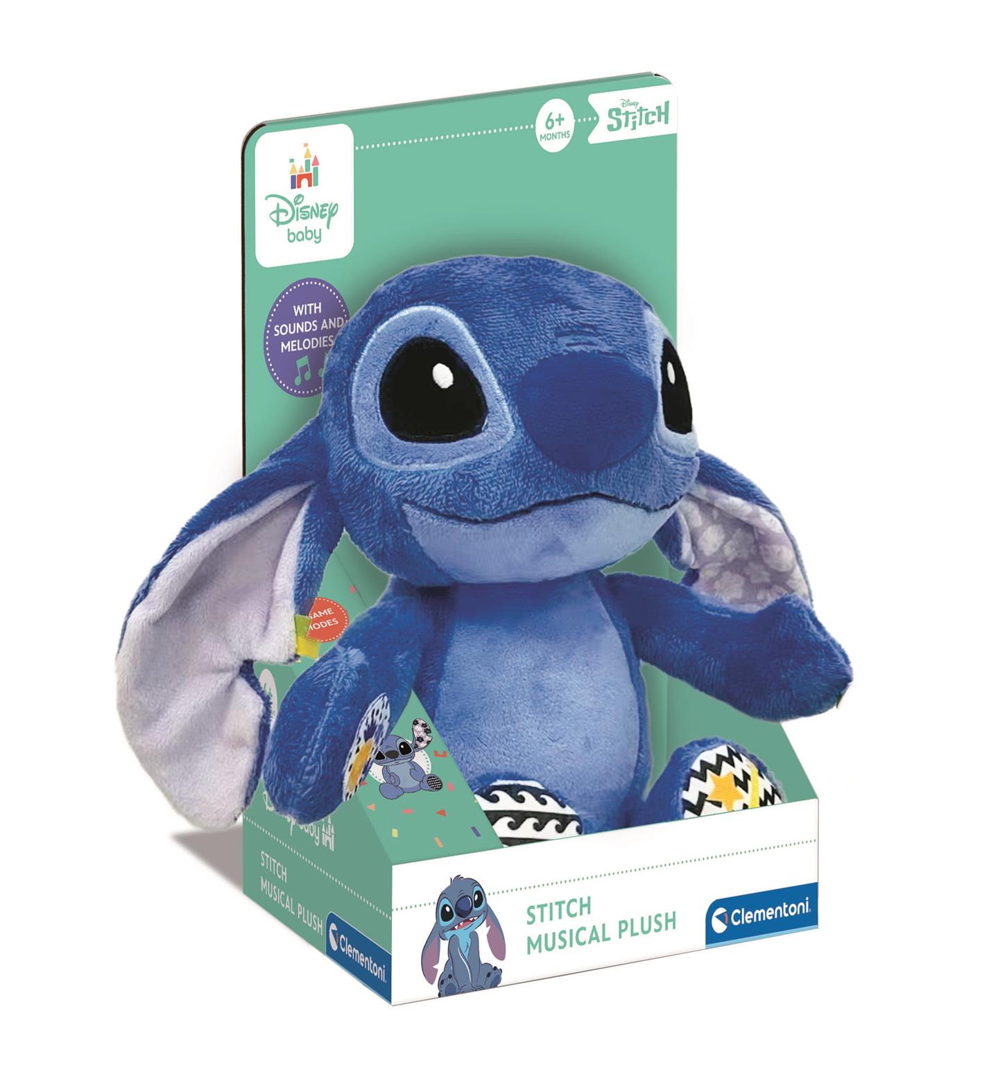 Clementoni Disney Stitch - Calm & Play Interaktiver Plüsch, Ultraweiches Kuscheltier mit Musik und Soundeffekten, Beruhigendes Spielzeug für Babys, Ab 0 Monaten, Blau - Bild 4
