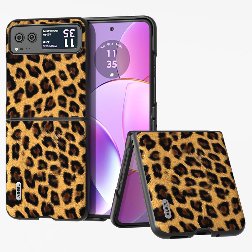 

ABEEL For Motorola Razr 40 5G Leopard Texture Phone Cover PU Leather+PC Scratch Resistant Case Champagne Gold