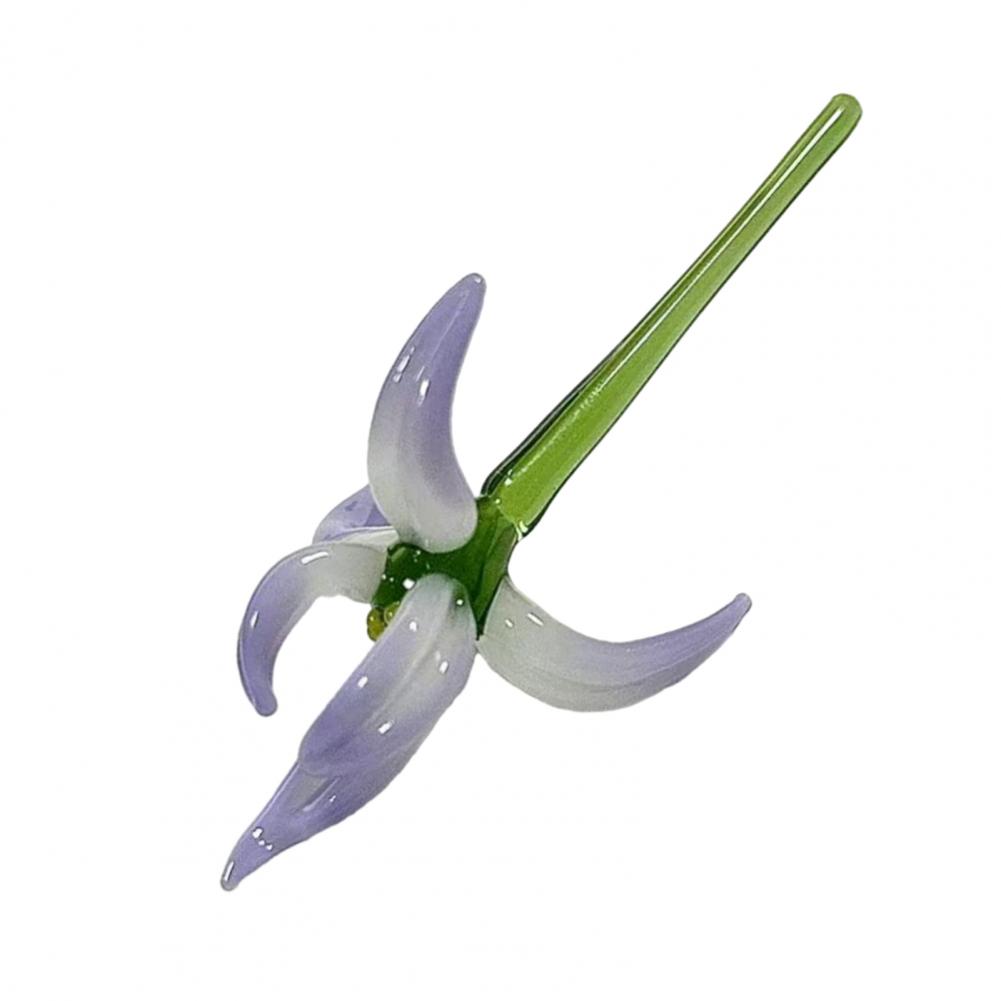 

Glass Orchid Flower Decoration Hand-Blown Mini Floral Ornament With Stem Home Office Indoor Colorful Blossom Figurine