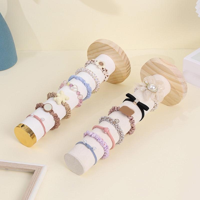 Headband and Bracelet Holder Space Saving Jewelry Display Stand Wood and Soft Velvets Wrist Accessories Organizer