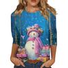 3/4-Ärmel-Shirts für Damen Druck Weihnachts-T-Shirts Blusen Lässig Übergröße Basic-Oberteile Pullover