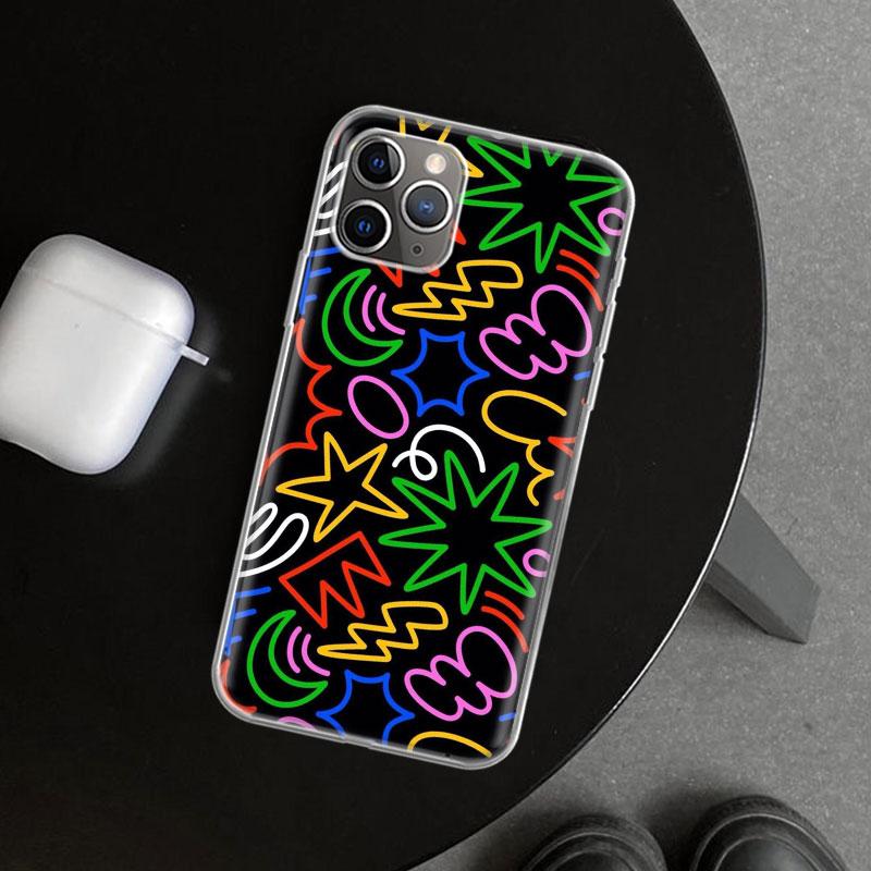 Simple Pattern Graffiti Phone Case Cover for iPhone 11 12 13 Mini 14 15 Plus 16 Pro Max 17 Air 7 8 + SE Art Customized Fundas 11