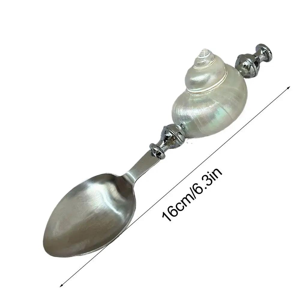 

Stainless Steel Retro Sugar Spoon for Stirring Coffee Espresso Nature Conch Shell Handle Flatware Dessert Forks Spoons Knife