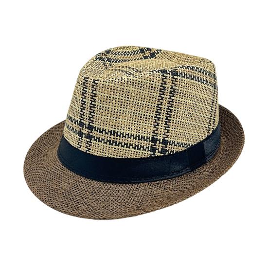 Yousheng Men Jazz Hat, Summer Plaid Pattern Top Hat, UV Protection Breathable Straw Hat, Lightweight Casual Headwear for Outdoor Gardening Beach