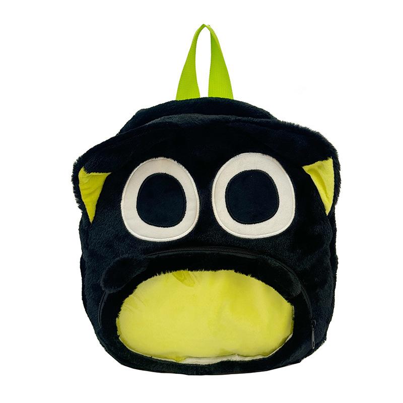 Cute Cartoon Anime Plush Shoulder Bag Large Capacity Black Ugly Trendy Splicing Backpack for Girls Daily Matching
