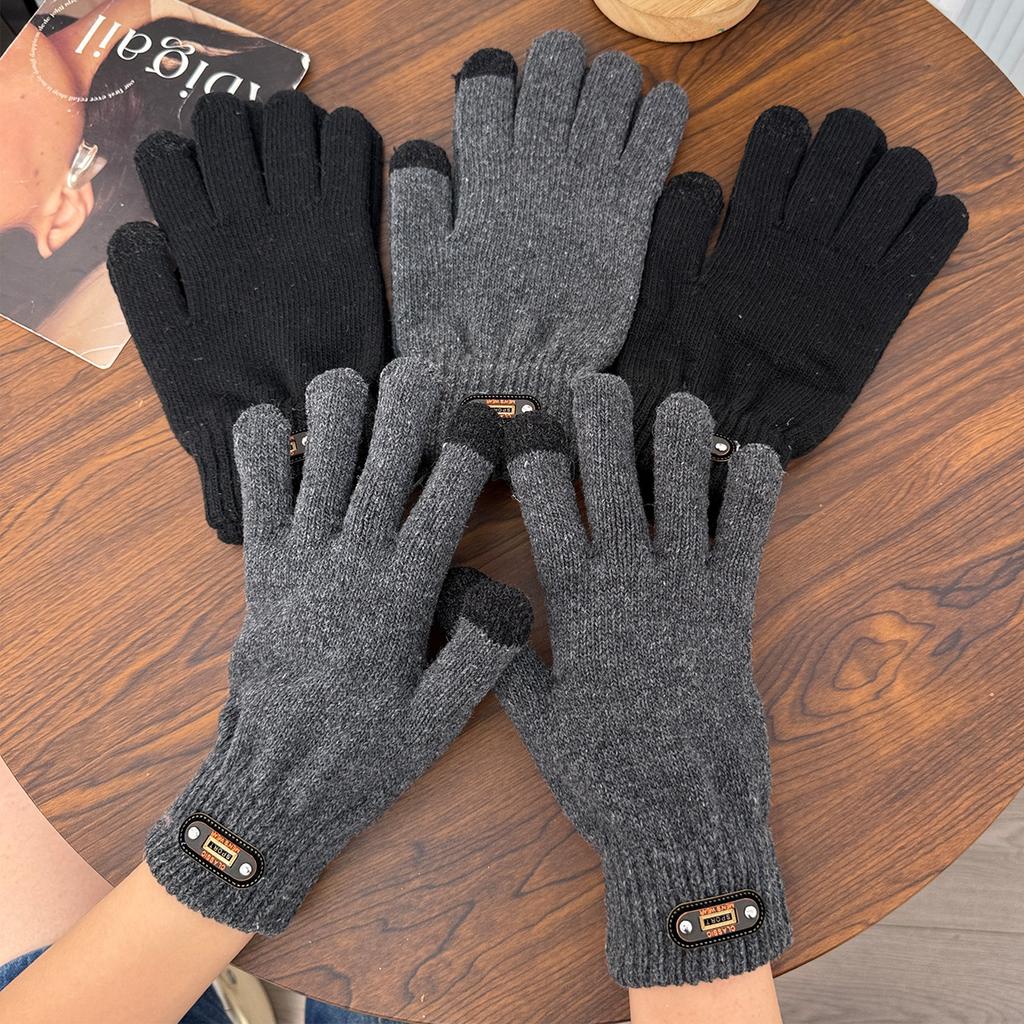 Rękawice outdoorowe ocieplane męskie jesienno-zimowe ciepłe wiatroodporne dzianinowe z ekranem dotykowym pięciopalcowe do jazdy z polaru termiczne sportowe