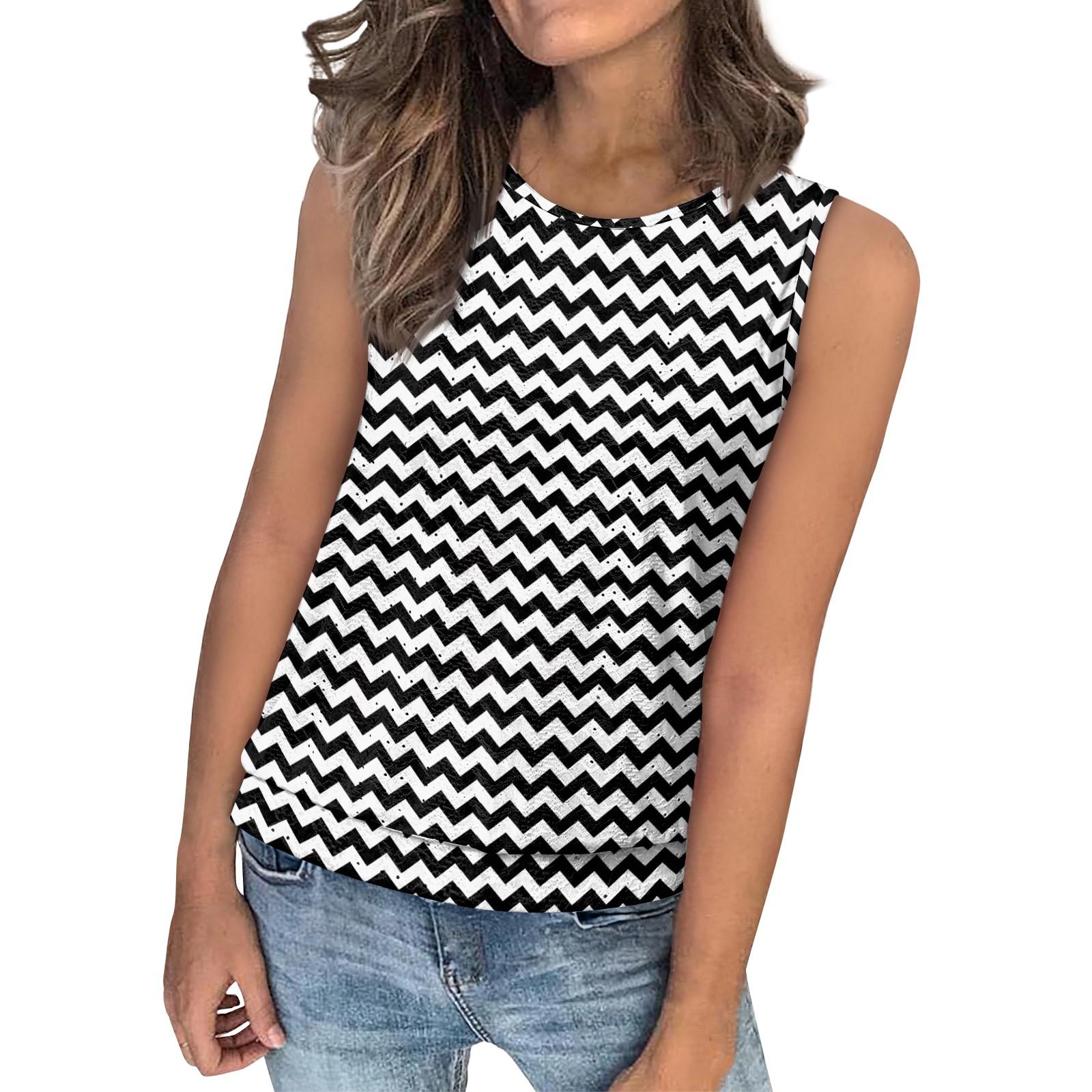 

Женский свободный модный повседневный полосатый принт с круглым вырезом без рукавов летний жилет XXL светло-серый