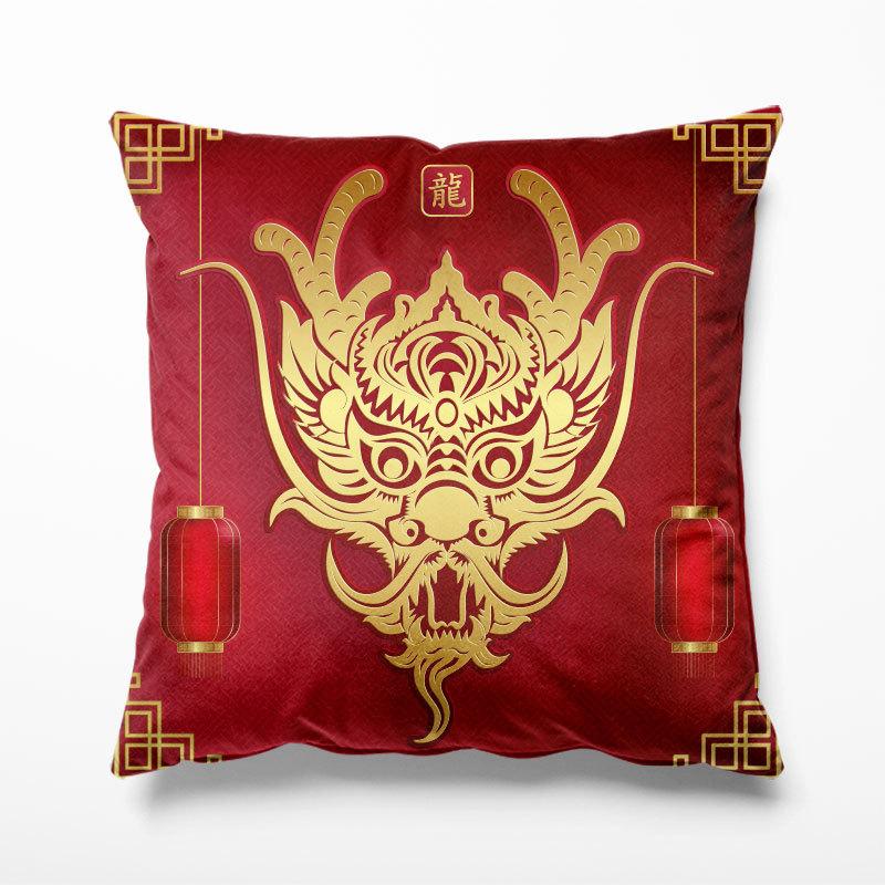 2024 Year of The Dragon National Trend Pillowcase New Year Spring Festival Red Festive Chinese Dragon Pattern Cushion Cover