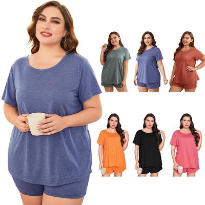 Plus Size Women's Pajamas, Summer Solid Color Loose Casual Short-sleeved Shorts Two-piece Homewear