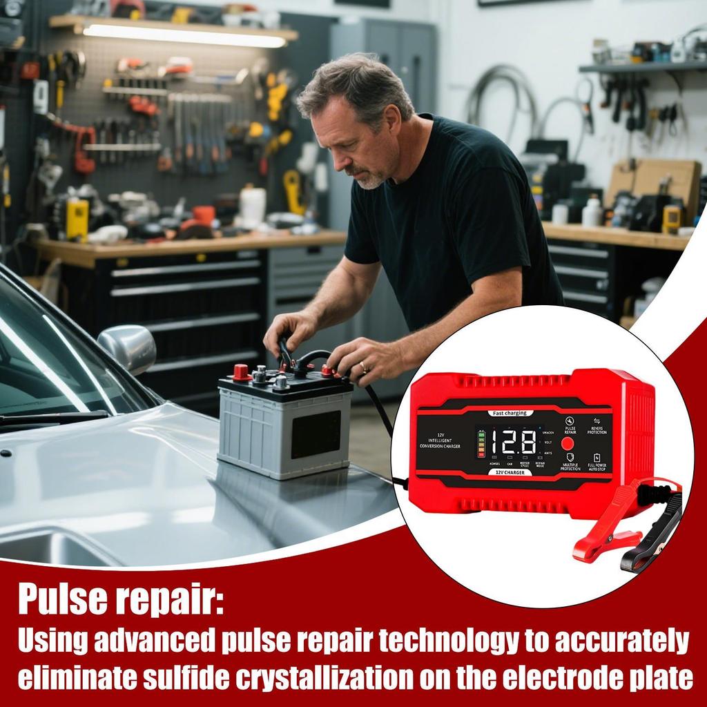 12 Volt Battery Charger 12V6A Automatic Smart Battery Charger Vehicle Repair Maintenance Equipment For Trucks Cars SUVs