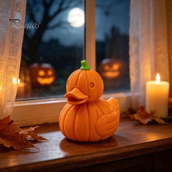 Creative Halloween Table Decor Pumpkin Duck Figurine, 3D Printed Cute Fall Artistic 3d Ornaments Statue, Autumn Thanksgiving Desktop Ornament,