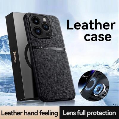 Pro iPhone 15 14 13 12 11 Pro Max Pouzdro Magnetický Držák do Auta Pouzdro na Telefon Pro iPhone 14 15 Plus X XR XS Max Měkký Kožený Zadní Kryt