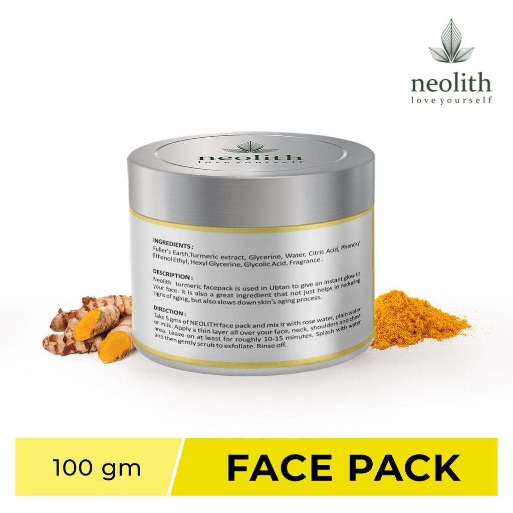 Neolith Masque à l'argile pour le visage Ubtan au curcuma pour anti-acné, éclaircissement de la peau, blanchiment, élimination du bronzage, contrôle du sébum, élimination des têtes noires, anti-âge | 100 g