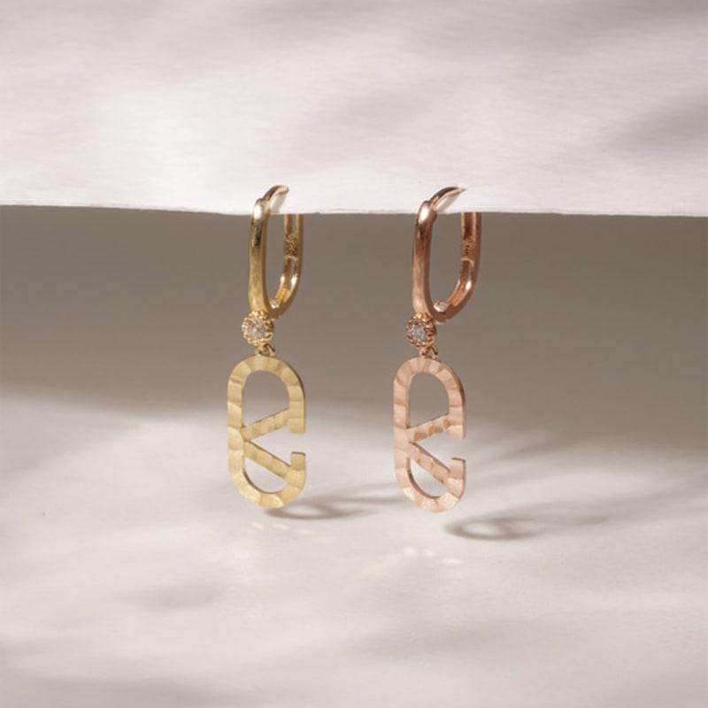 JEWNEL 14K V Cubic Oval One-Touch Ring Earrings