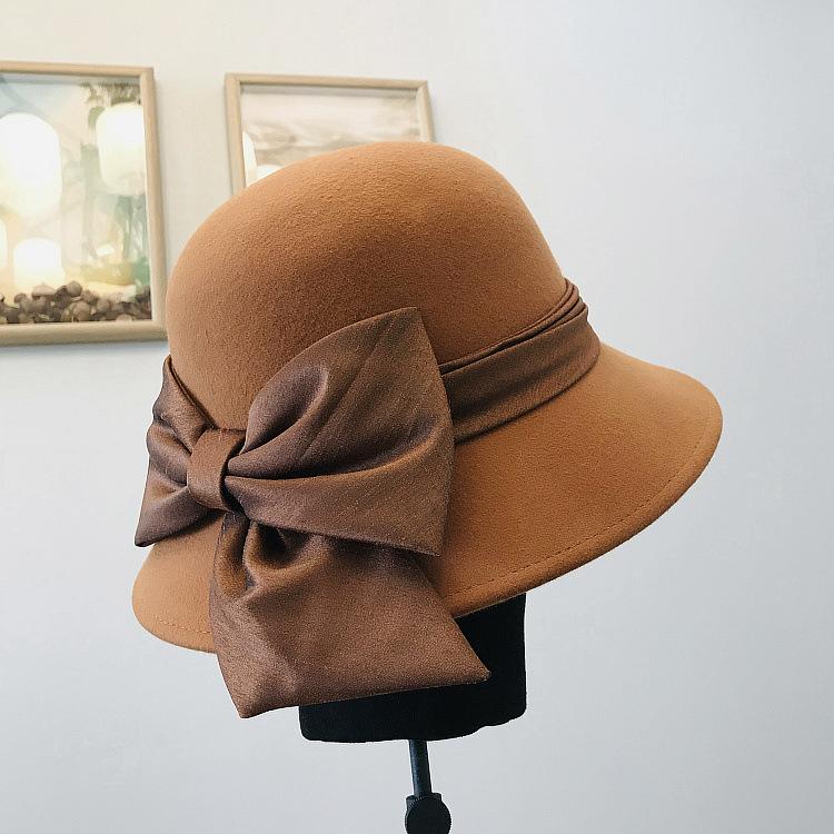 Autumn Winter 100% Wool Hat Bell Hat Women's French Elegant Retro Hepburn Autumn and Winter Celebrity Pearl Wool Felt Bucket Hat