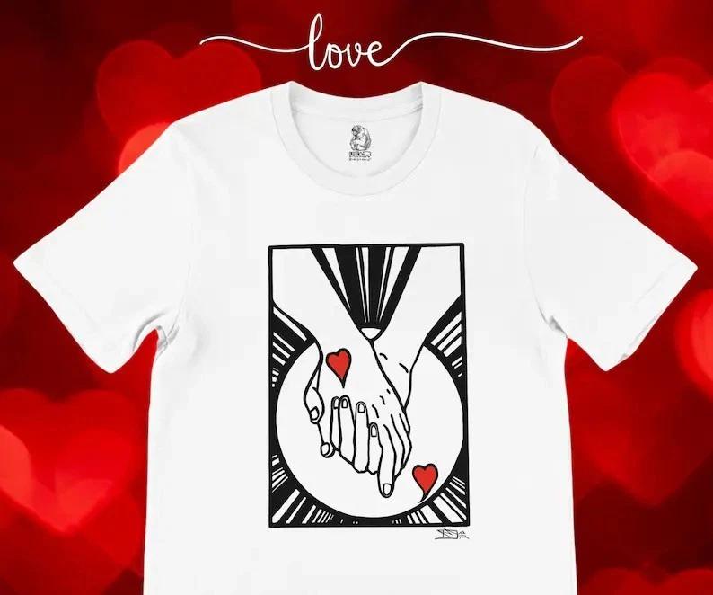 Clasped hands love t-shirt, romantic, heartfelt, lovers premium unisex tee, L