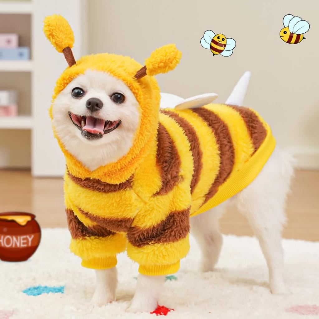 Bee Pet PUppy Coat Apparel Outfit Fleece Clothes Dog Cat Hoodies Fancy Costume Halloween Cosplay Sweater Dog Winter Warmth Hoodi