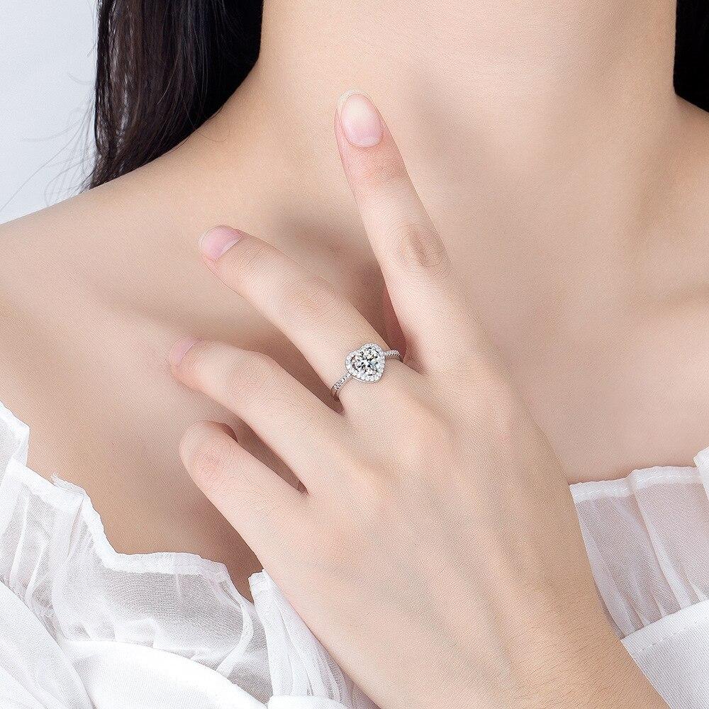 ANENJERY Anello nuziale rotondo a forma di cuore con zirconi da un carato scintillante per donna, anello aperto classico e delicato bague anillo