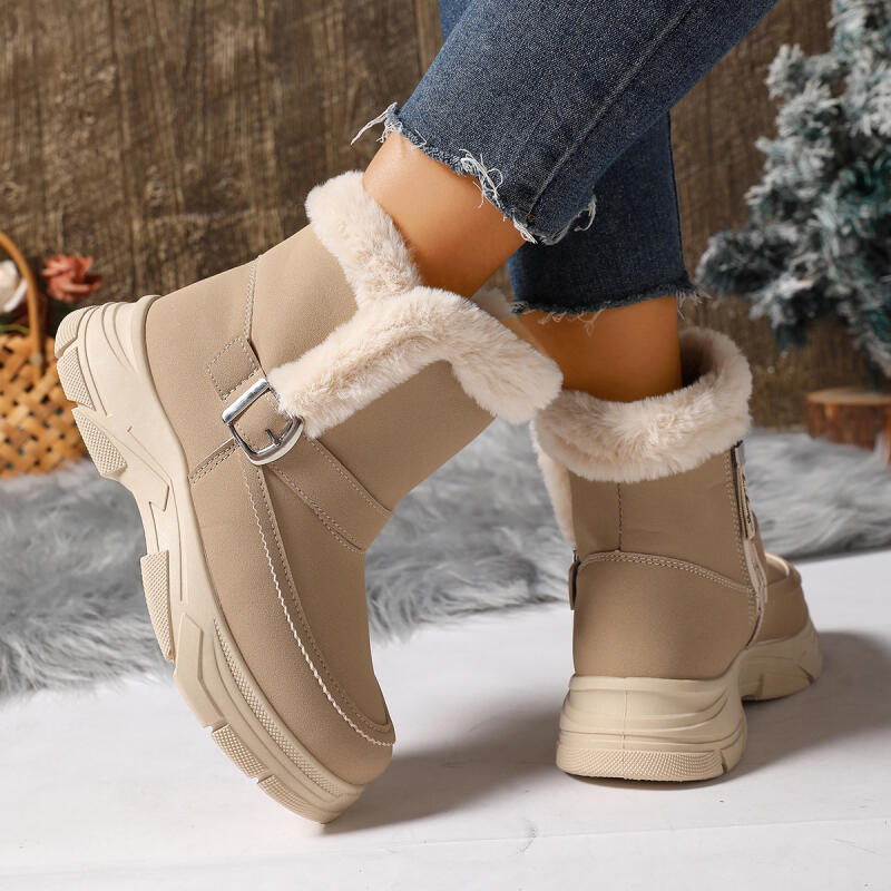 Fashion Comfort Thick Bottom Non Slip Furry Snow Boots Women 2025 Winter Fluffy Fur Chunky Platform Suede Ankle Boots Warm Plush Shoes