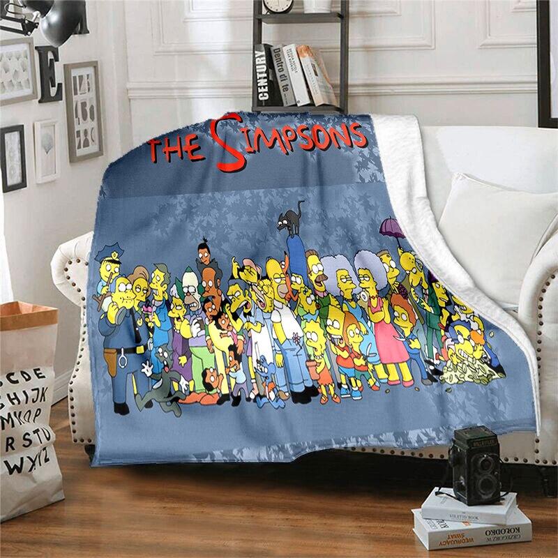 S-Simpson Měkký plyšový rozkládací pohovka Hodící Cartoon Moderní flanelové přikrývka Potah Tištěná přikrývka Dárek Piknikové deky