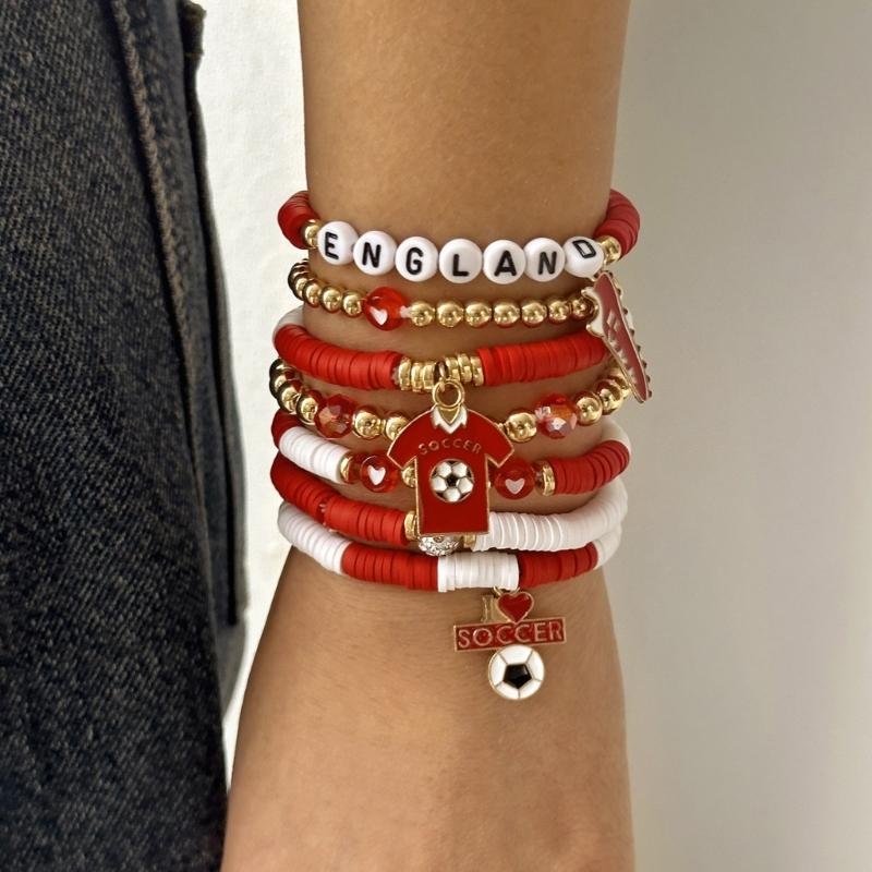 Soccer Themed Bracelets With Football Charm For Women And Men Elastic Adjustable Wristbands For Fan