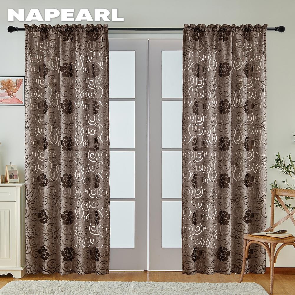 1PC NAPEARL Classical Flower Jacquard Hook Type Short Tulle Sheer Curtain for Bedroom Window