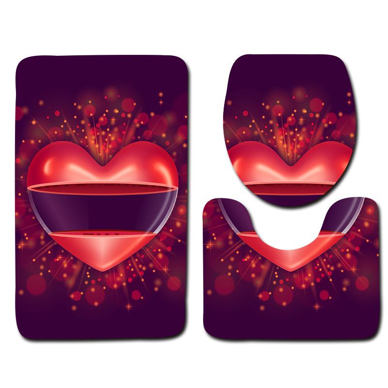 Romantic Dream Valentine'S Day Bathroom Toilet Floor Mat 3-Piece Set