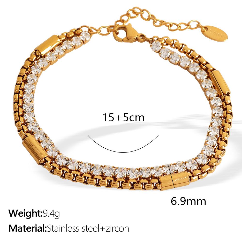 

Punk creative hip hop niche versatile diamond-encrusted multi-layer stacking wearing titanium steel chain hand jewelry women