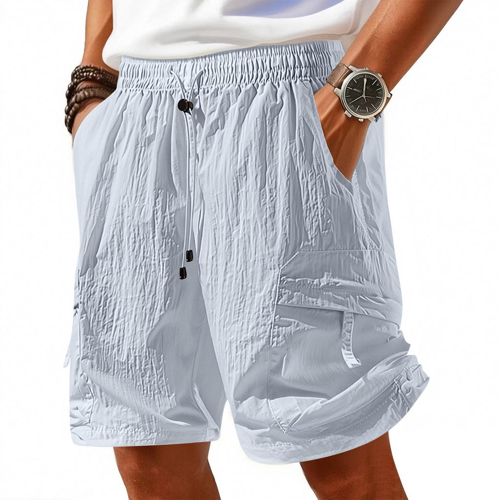 Unisex Elastic Band Thin Shorts Men's Casual Straight Leg Cargo Shorts